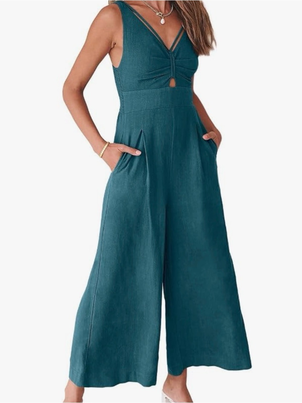 Teal Wide Leg Sleeveless Jumpsuit Romper